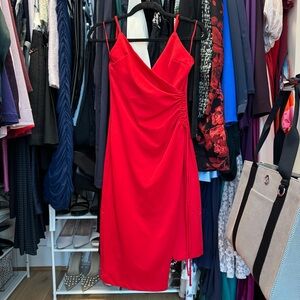 NWOT 4SI3NNA Aerin Surplice V-Neck Sleeveless Faux Wrap Bodycon Midi Dress, Sm